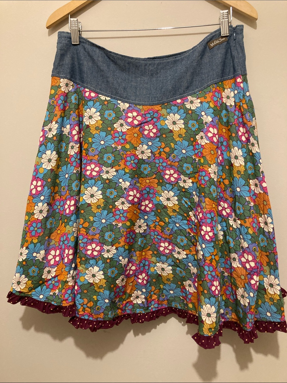 Matilda Jane Paint by Numbers Floral A-Line Skirt with Wide Waistband SzM
